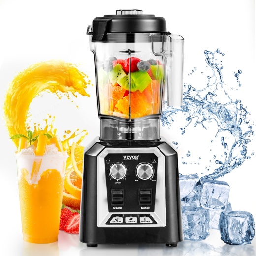 Vevor Professional Blender, Commercial Countertop Blenders, 68 Oz Jar Blender Combo, Stainless Steel 3 Functions Blender, For Frozen Drinks, Shakes, Smoothies, Peree, And Crush Ice, Black