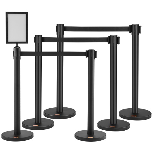 Crowd Control Stanchions - 6-Pack Crowd Control Barriers with Sign Holder and Retractable Belt