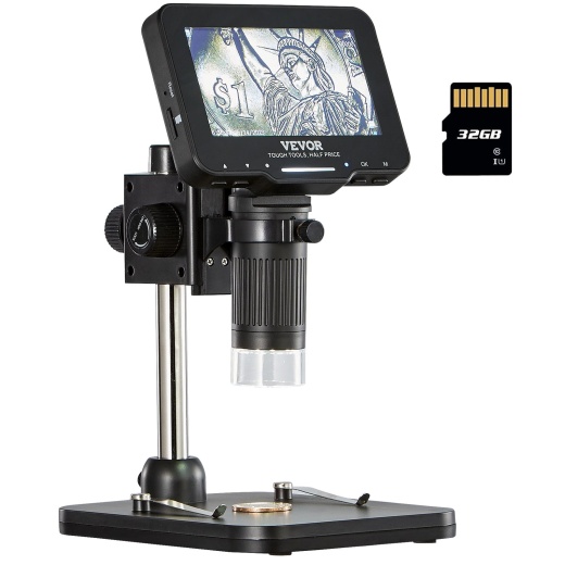 Vevor Digital Microscope - 4.3” IPS Screen, 50X-1000X Magnification, 1080P Photo/Video Coin Microscope