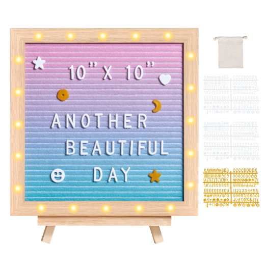 Vevor Gradient Felt Letter Board - 10x10 Felt Message Board with 510 Letters and LED Lights