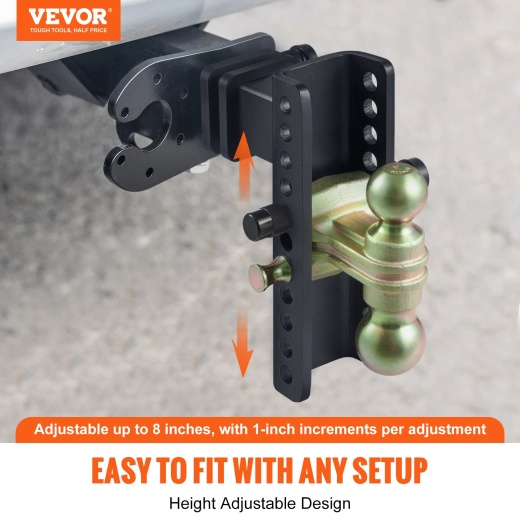 Vevor Adjustable Trailer Hitch - 8-Inch Drop & 6.5-Inch Rise Hitch Ball Mount