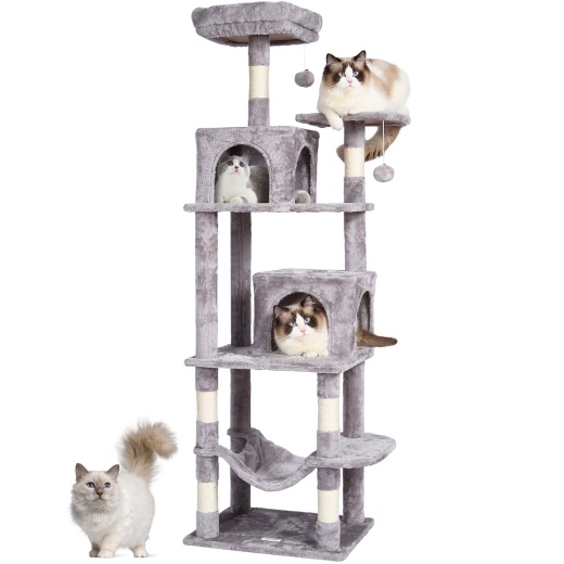 Vevor Cat Tree 63" Cat Tower With 2 Cat Condos Sisal Scratching Post Light Grey
