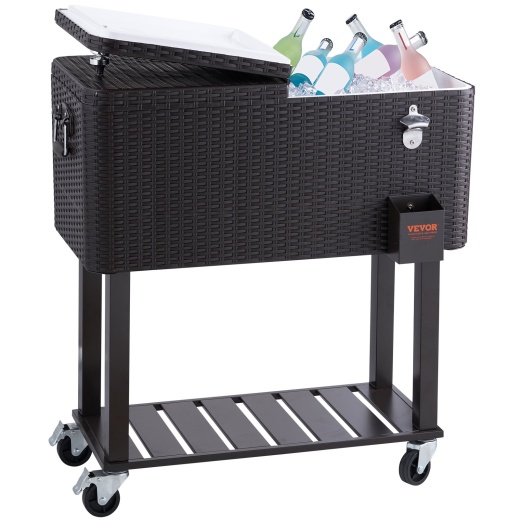 Vevor Rolling Ice Chest Cooler Cart 80 Quart - Portable Bar Drink Cooler for Patio Backyard Party Pool