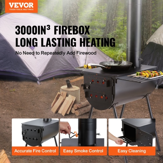 Vevor Wood Stove, 118 Inch, Alloy Steel Camping Tent Stove