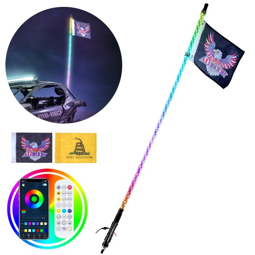 Vevor 1 Pc 4 Ft Whip Light, App & Rf Remote Control Led Whip Light