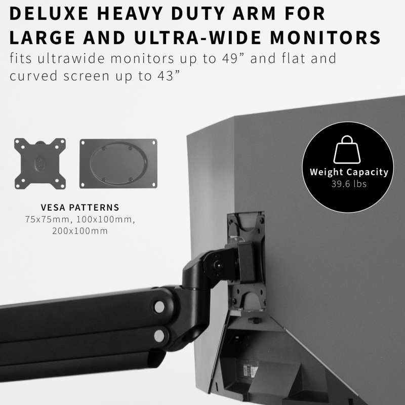 Pneumatic Arm Single Ultrawide Monitor Desk Mountcolor: Black
