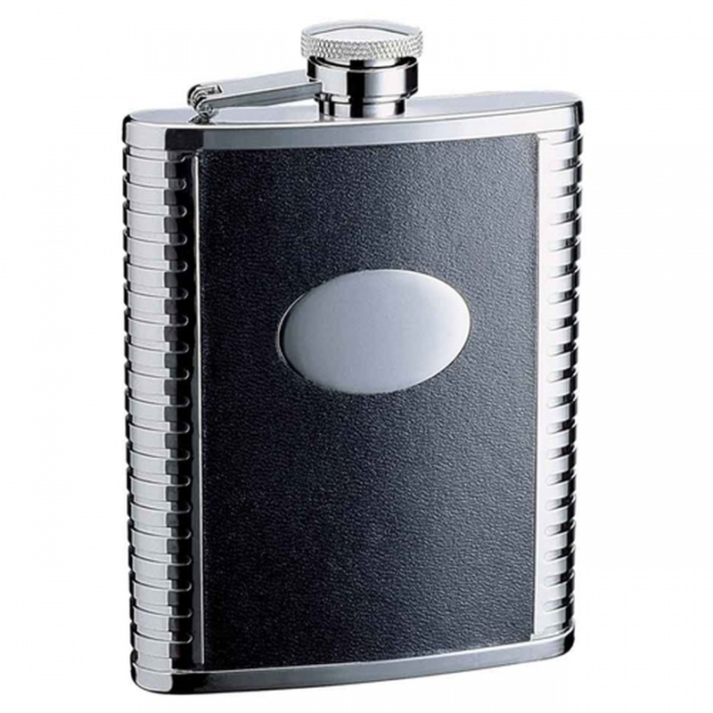 Visol Tux 18Oz Black Leather Stainless Steel Flask