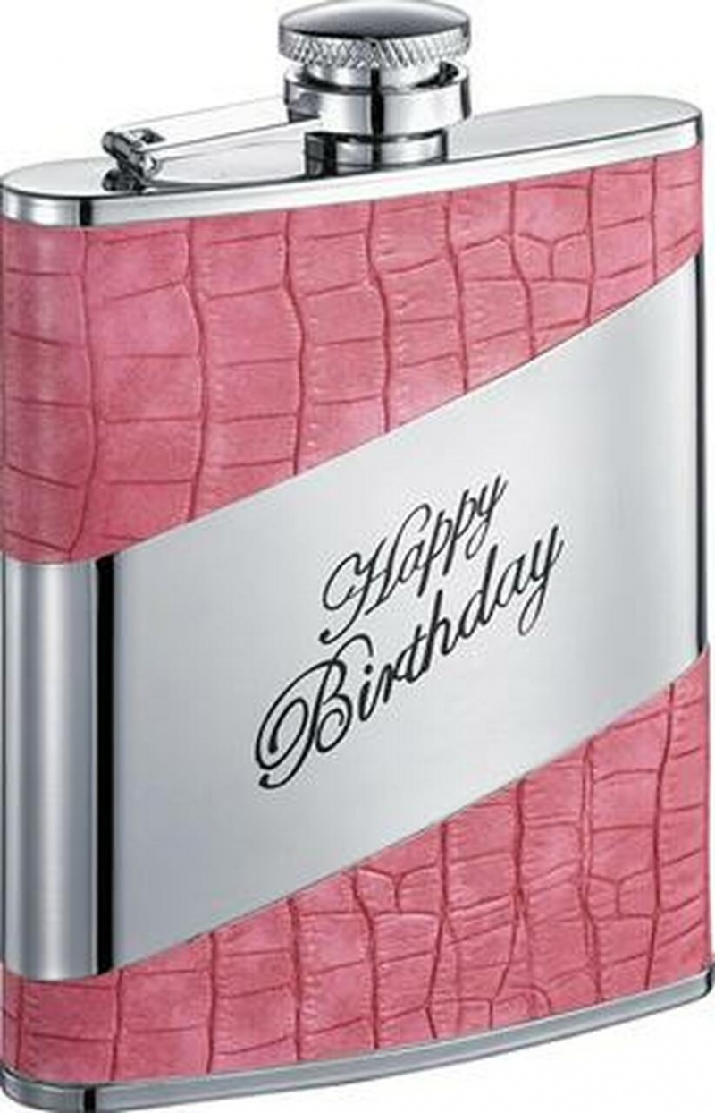 Visol Happy Birthday Pink Crocodile Hip Flask