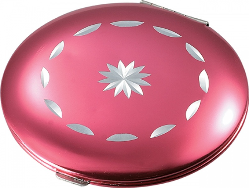 Visol Pearl Metal Hot Pink Compact Mirror With Diamond Cut Design