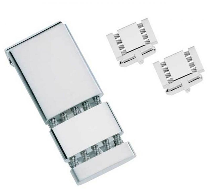 Visol Cables Stainless Steel Money Clip And Cufflinks Gift Set