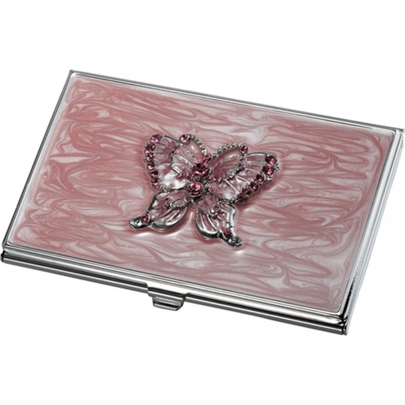 Pari Pink Butterfly With Purple Crystals Business Card Case