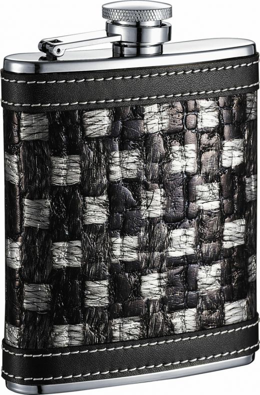 Visol Thread Black & Silver Checker Stainless Steel 6Oz Hip Flask