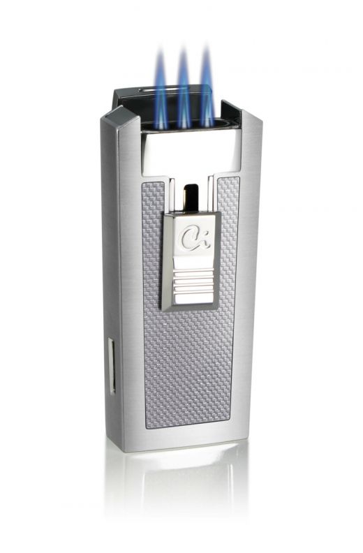 Caseti Tripolis White Carbon Fiber Triple Torch Flame Cigar Lighter