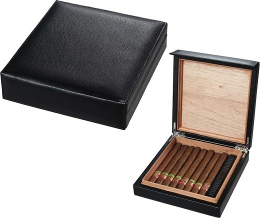 Visol Black Leather Cigar Humidor Holds 16 Cigars