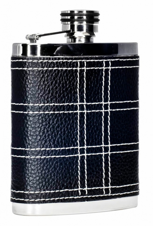 Visol Formal Black Leather And Stainless Steel Hip Flask