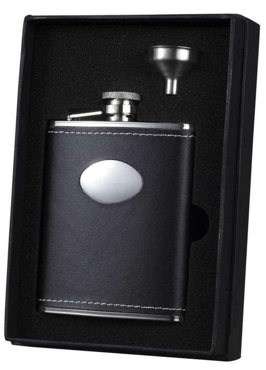 Visol Eclipse 6 Oz Black Leather Liquor Flask Gift Set