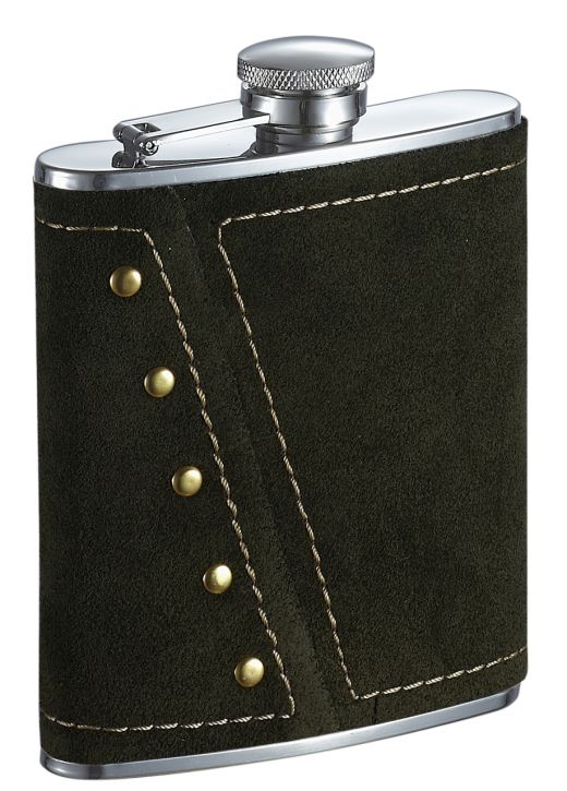 Visol Mission Dark Olive Colored Suede Liquor Flask
