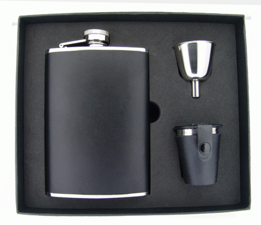 Visol Ano Black Leather 8Oz Deluxe Flask Gift Set