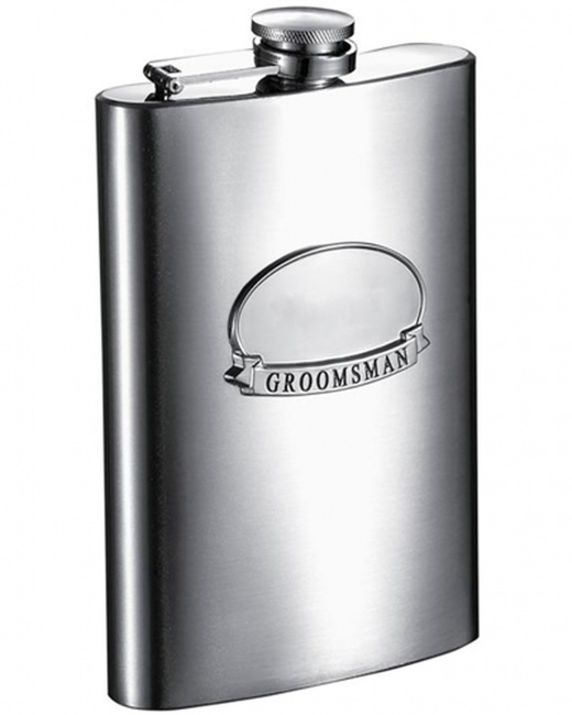 Visol Groomsman Ribbon 8 Oz Brushed Steel Flask