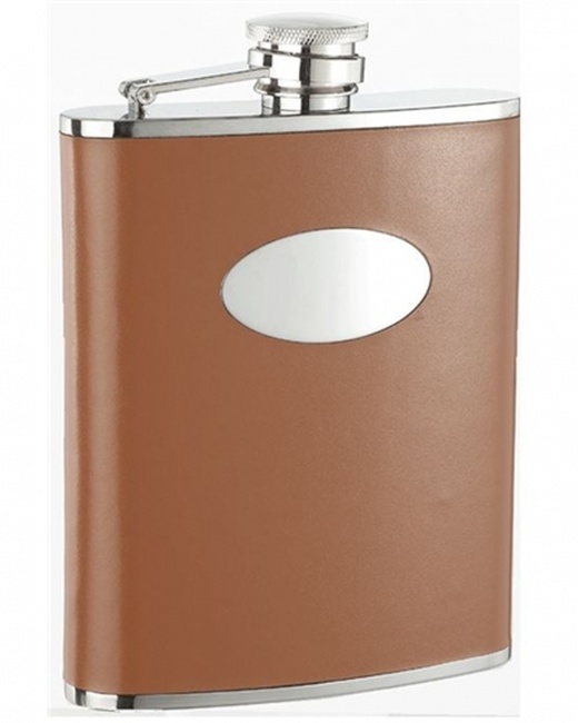 Visol Bobcat Brown Leather Stainless Steel 18Oz Hip Flask