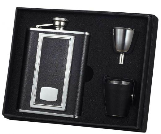 Visol Sp Black Leather 6Oz Deluxe Flask Gift Set
