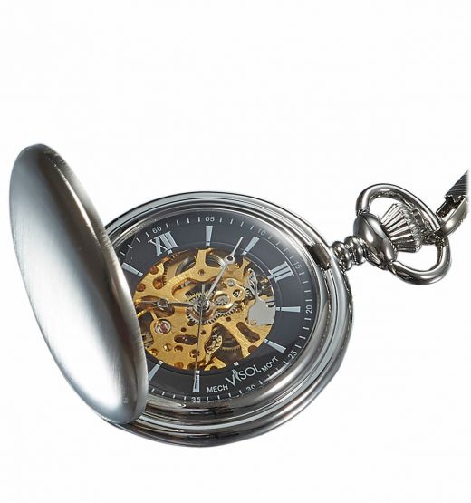 Visol Quincy Brushed Chrome Mechanical Pocket Watch