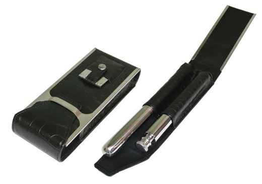 Visol Alton Black Leather Cigar Case, Cigar Cutter and Flask Travel Set