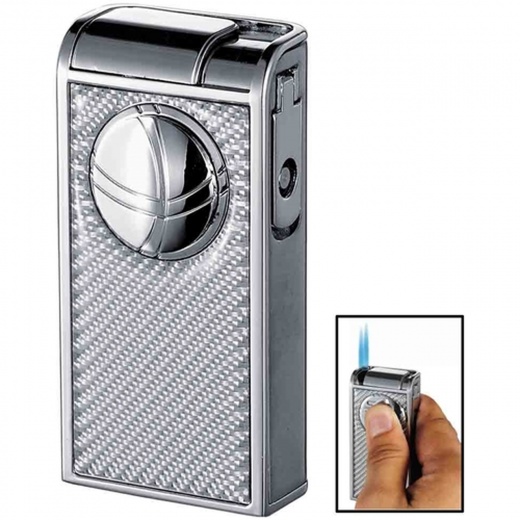 Visol Infinity Double Jet White Carbon Fiber Chrome Cigar Lighter