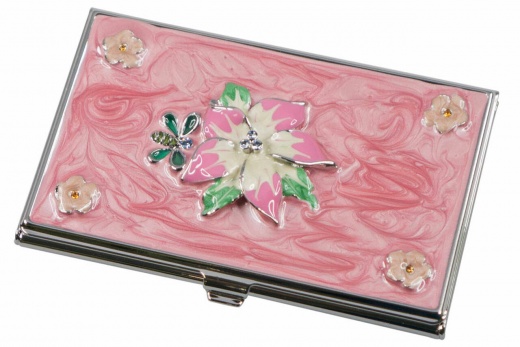 Visol Tanisha Pink Flower With Crystals Women's Business Card Case
