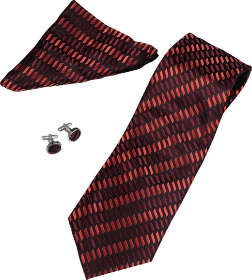 Renly Red And Burgundy Pattern Tie, Cufflinks And Pocket Square Gift Set