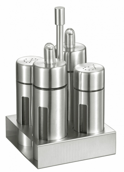 Visol Foxdale Stainless Steel Salt, Pepper, Oil, and Vinegar Bottles with Stand