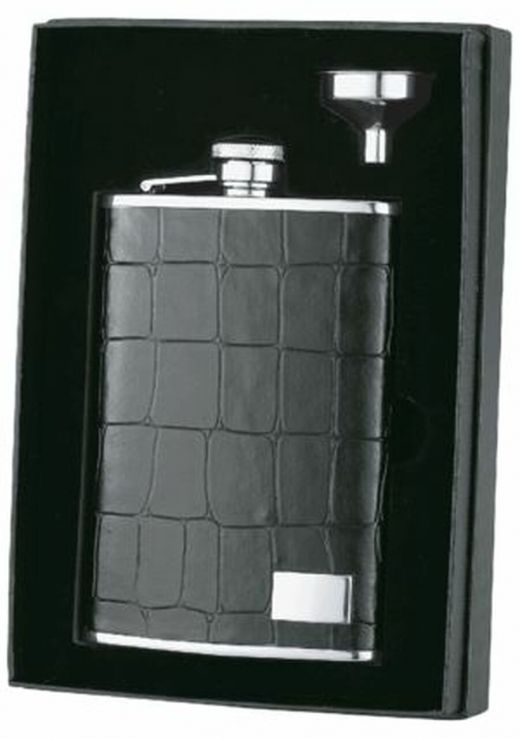 Visol 8 Oz Alligator Patterned Leather Liquor Flask