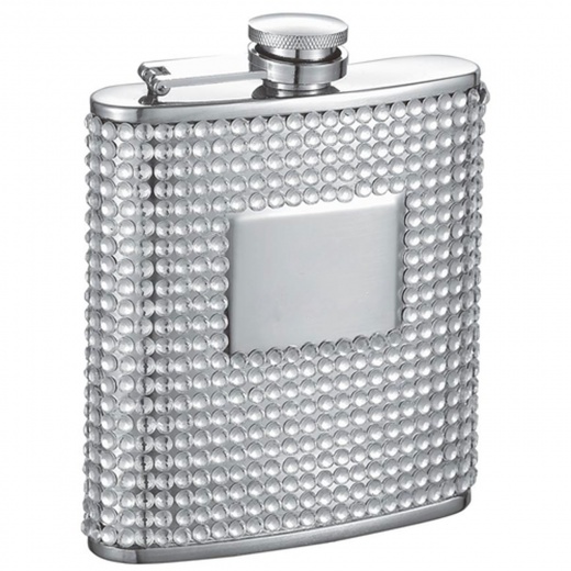 Visol Brylee 6Oz White Bling Stainless Steel Hip Flask