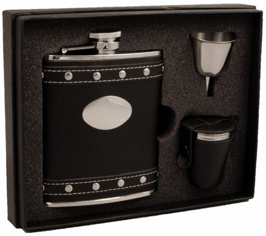 Visol Roxanne Studded Black Leather 6Oz Deluxe Flask Gift Set