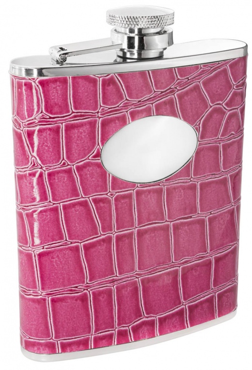 Visol Blush Pink Crocodile Leather 6Oz Stainless Steel Flask