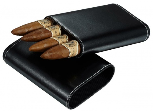 Visol Arnoldo Black Leather Crushproof Cigar Case with Interior Cedar Lining