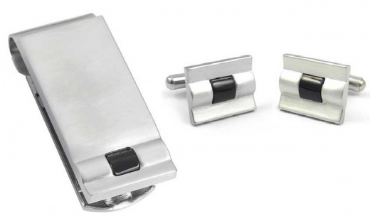 Visol Kuro Stainless Steel Money Clip And Cufflinks Gift Set