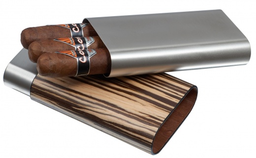 Visol Carver Zebrawood and Stainless Steel Cigar Case