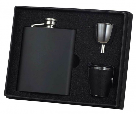 Visol Raven Black Stainless Steel 8Oz Deluxe Flask Gift Set