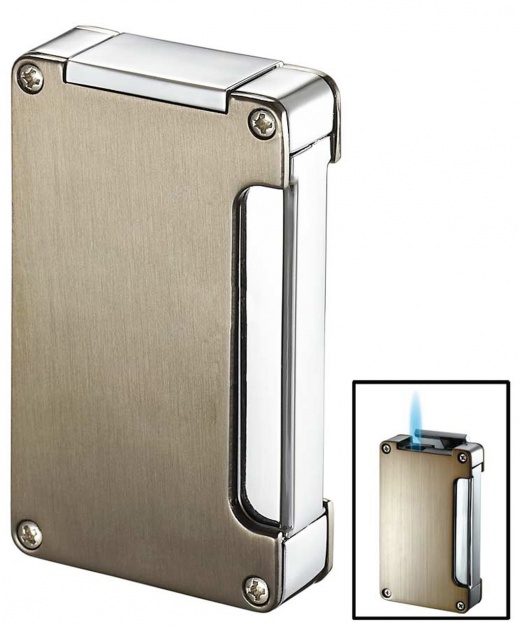 Visol Zidane Satin Nickel and Chrome Cigar Lighter with Built-In Cigar Punch