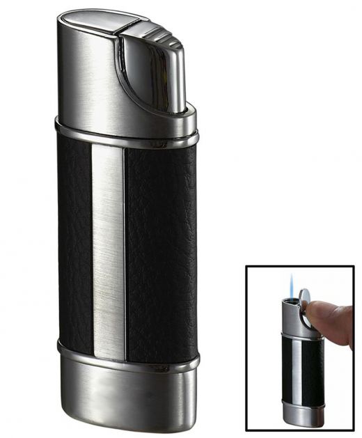 Visol Piccolo Leather And Brushed Chrome Wind-Resistant Torch Flame Lighter
