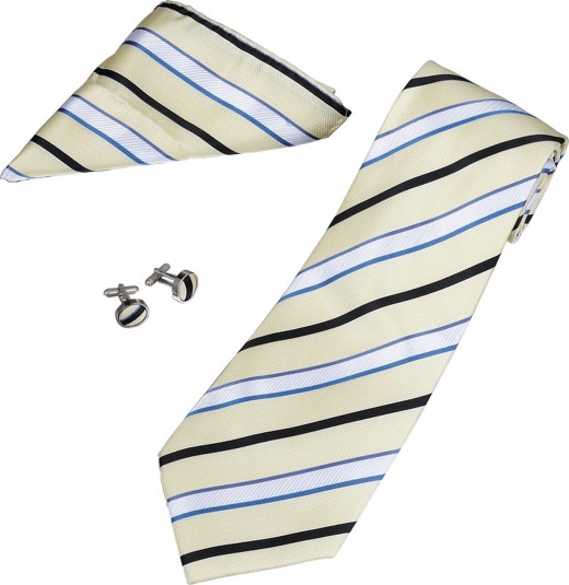 Daniel Yellow Stripe Pattern Tie, Cufflinks And Pocket Square Gift Set