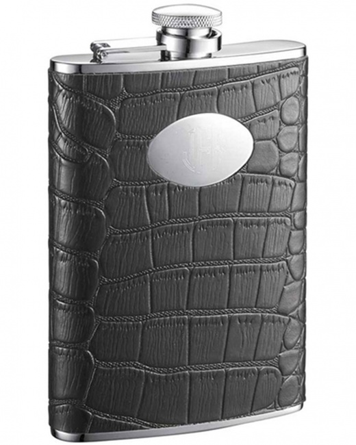 Visol Noir Black Crocodile Leather Hip Flask