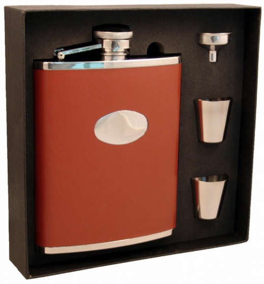 Visol Bobcat Brown Leather 18Oz Deluxe Flask Gift Set