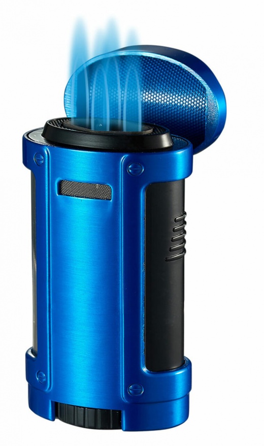 Visol Rhino Brushed Blue Quad Torch Flame Cigar Lighter
