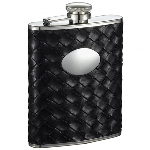 Visol Jacob Black Weave Pattern 6Oz Stainless Steel Hip Flask