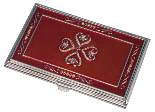 Visol Red Lacquer With Embedded Crystals Business Card Case For Women