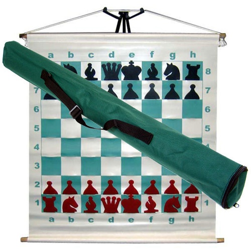 Basic Slotted Chess Demo Board With Red & Black Pieces & Bag