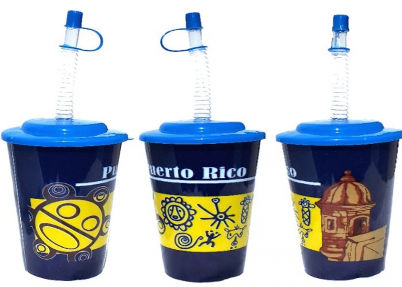 Puerto Rico Taino Jeroglificos Plastic Cup W/ Lids & Straws