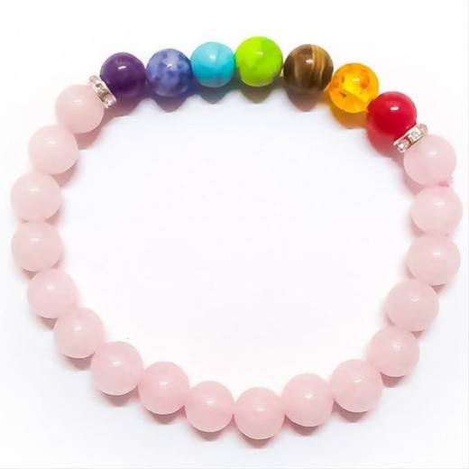 Seven Chakra Rose Quartz Bracelet 8Mm - Unlock the Power of Love and Harmony